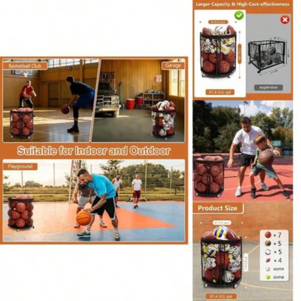 Sports Equipment Gym - Heavy Duty Ball Storage Bin Cart